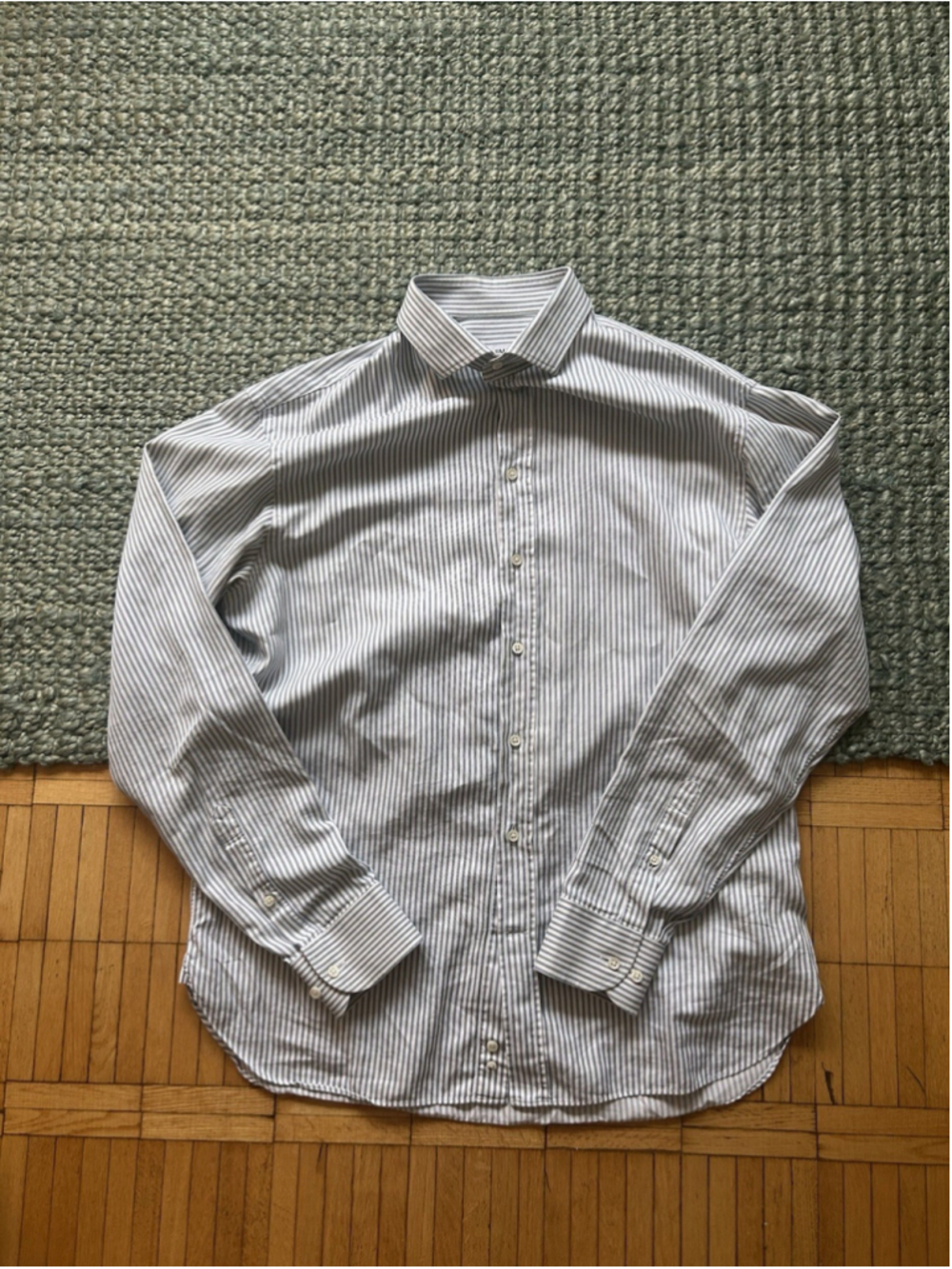 Armani Collezioni Men White Striped Cotton Dress Shirt Business Size Large Italy